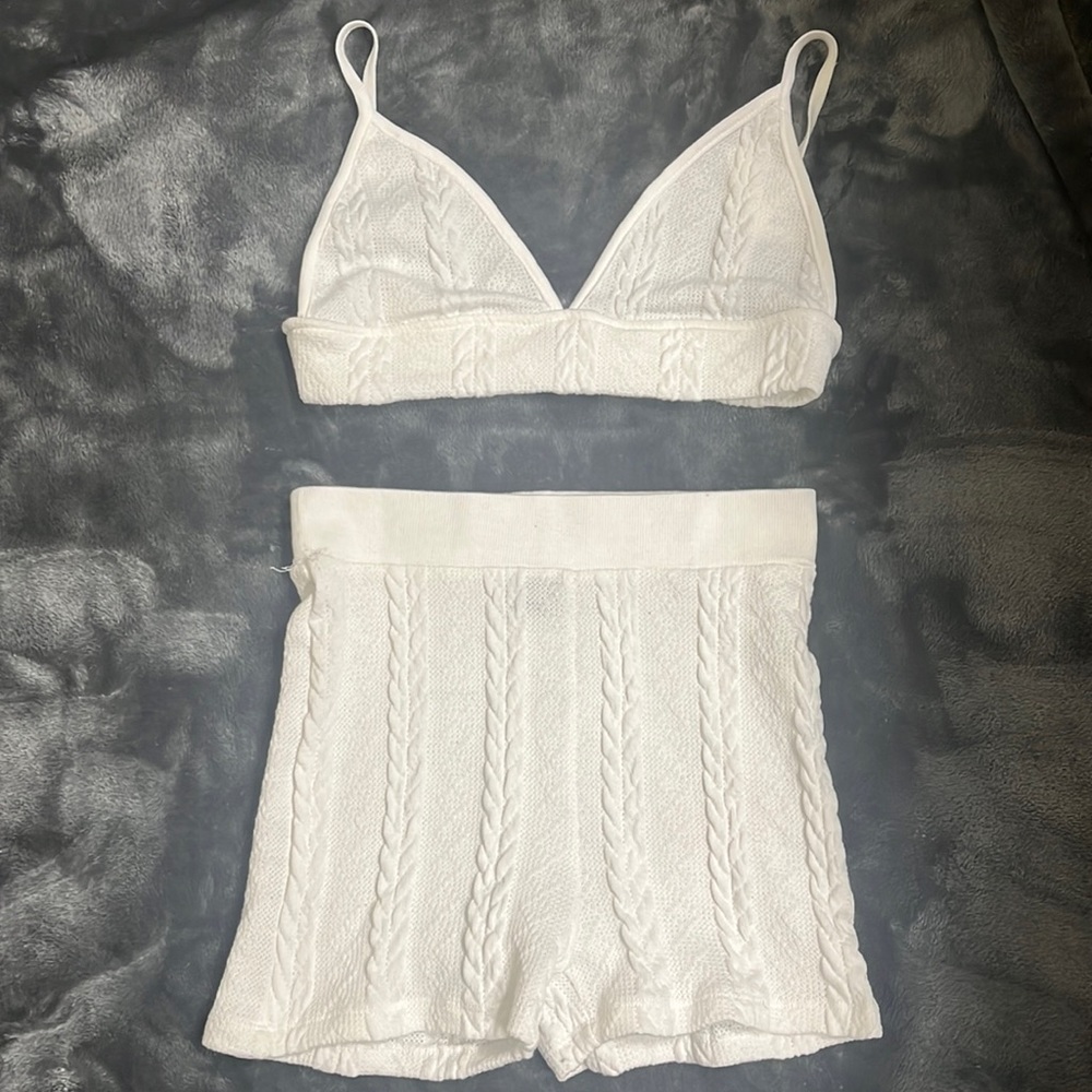 Two piece cable knit high waisted short set